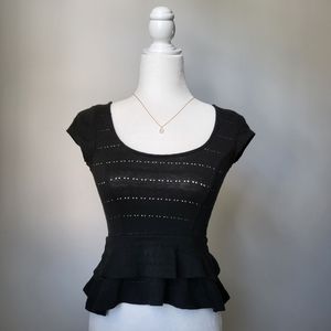Black UO Eyelet Pointelle Peplum Top
